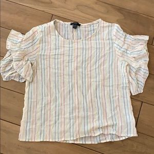 DREW striped linen top with ruffle sleeves